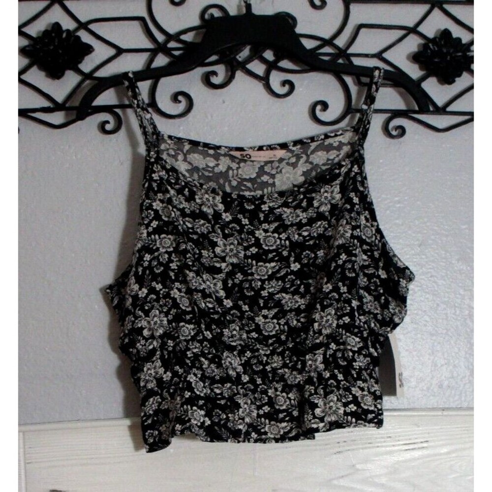 So Crop Top Size XL Black Floral Sleeveless Square Neck